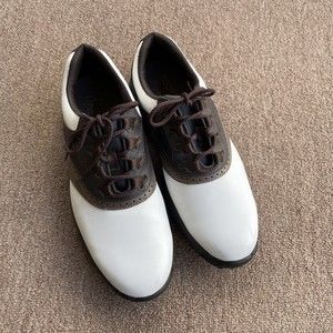 FootJoy Greenjoys 45402 Men's 9.5 Saddle Oxford Golf Shoes White Brown Leather